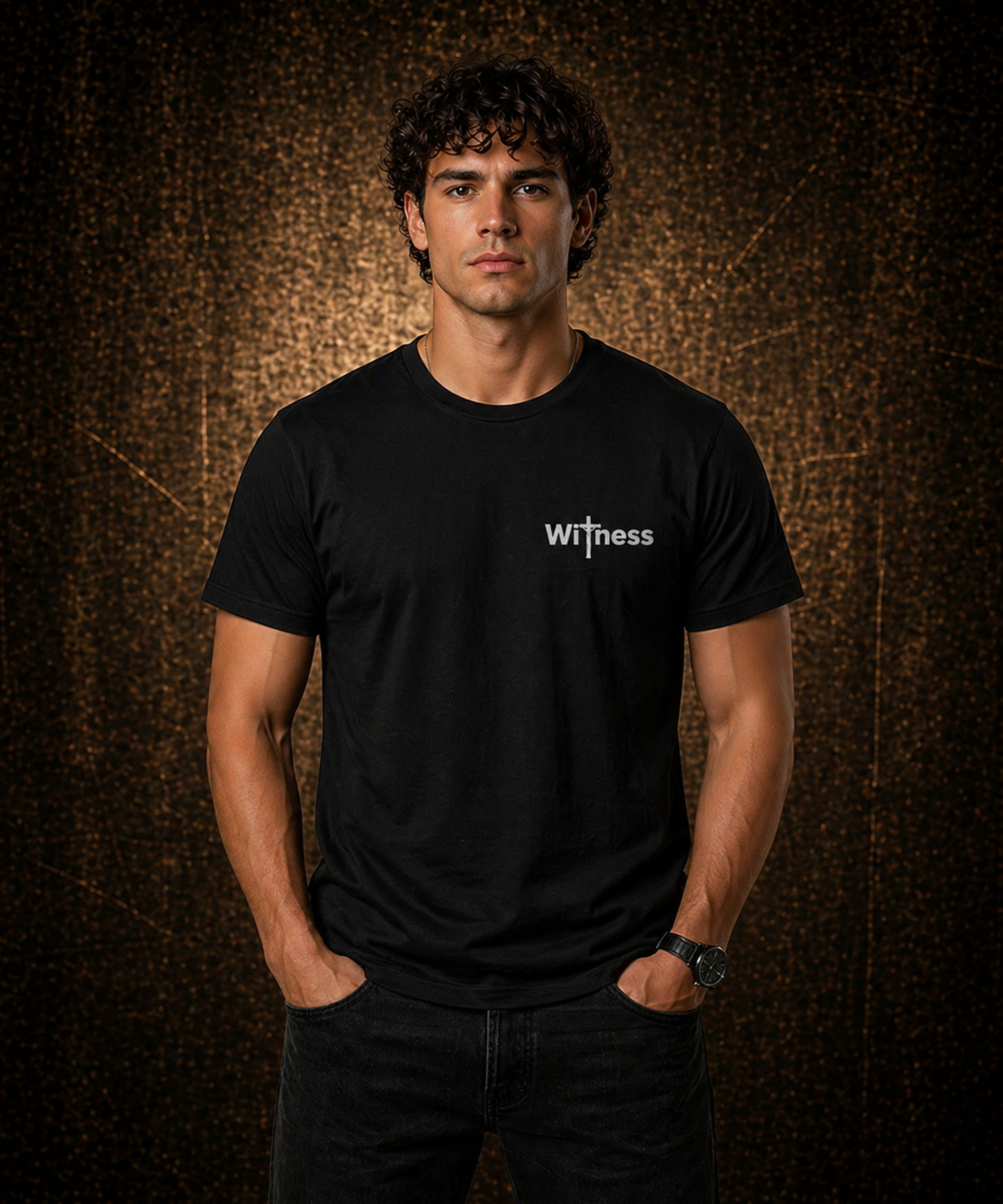 Front view Shroud of Turin He Is Risen Christian T-shirt from Witness Brand