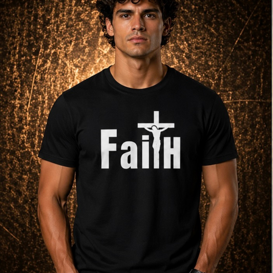 Faith Christian T-shirt with bold cross-centered graphic design by Witness Brand