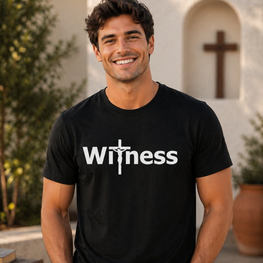 Front design Witness Christian T-shirt with signature cross logo by Witness Brand